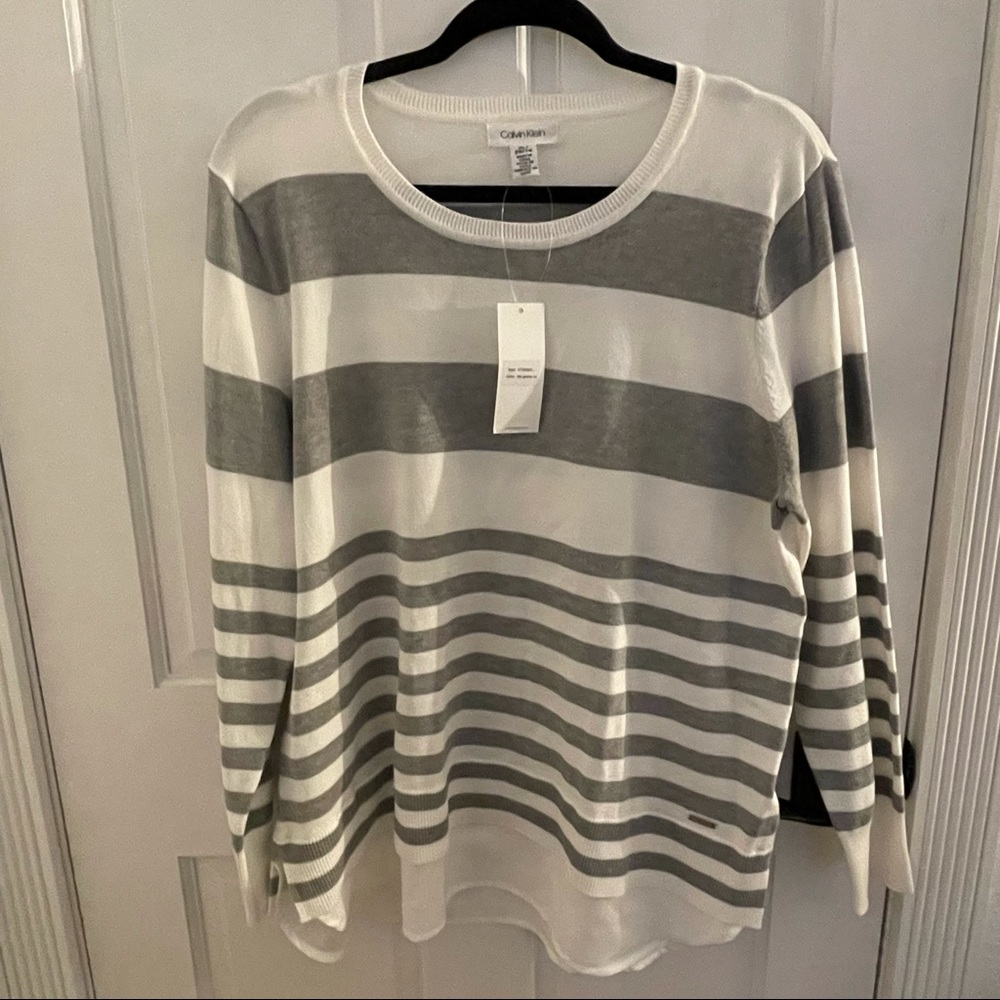 Calvin Klein Grey/White Shirttail Sweater